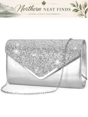 Rhinestone Evening Clutch Purses Faux Leather Envelope 3-in-1 Style